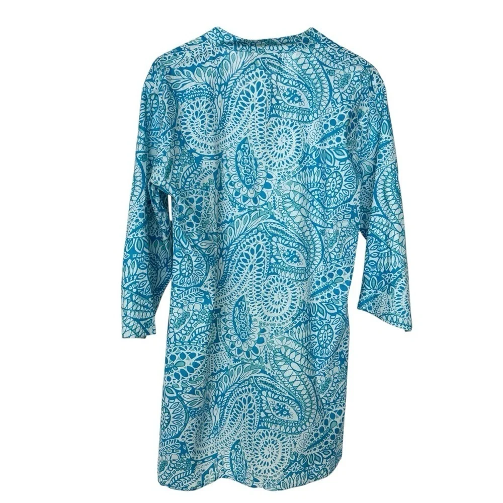 ANAYA Women's XL Blue Paisley Tunic Dress V-Neck Long Sleeve Casual Cotton Beach - Picture 7 of 12